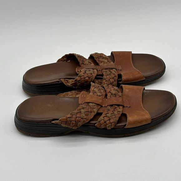 RJ COLT Vintage Mens Brown Leather Slip On Sandals Braided Leather Size 12 - Picture 1 of 10
